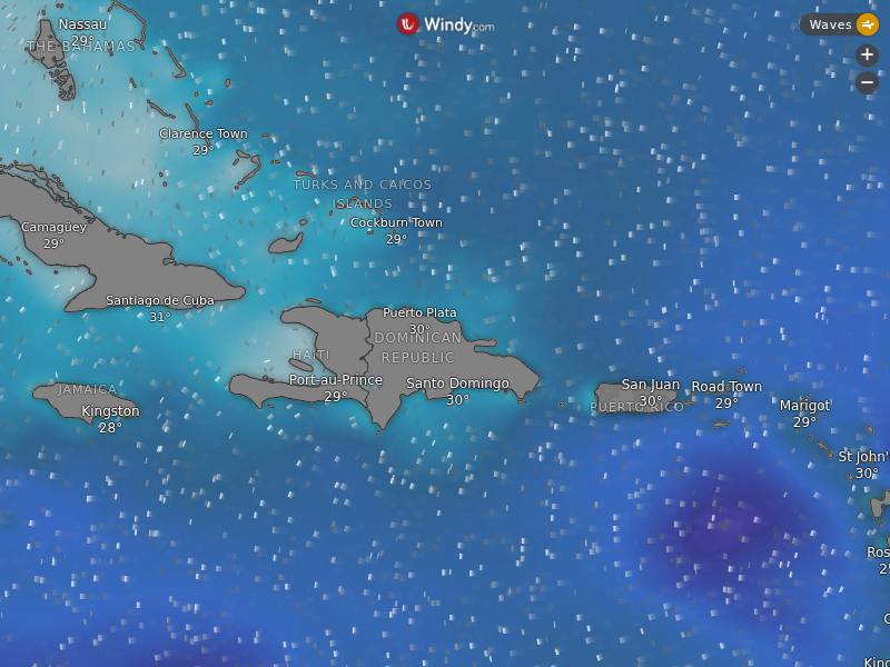 Oleaje en las costas de RD y el Caribe (Windy)