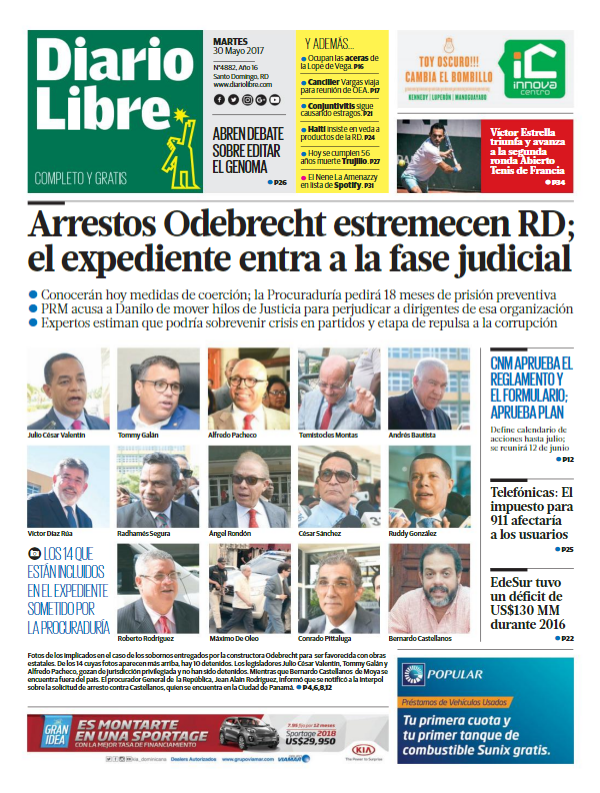 Portada Diario Libre, Miércoles 31 de Mayo del 2017