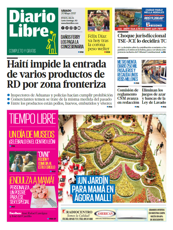 Portada Diario Libre, Sábado 20 de Mayo del 2017