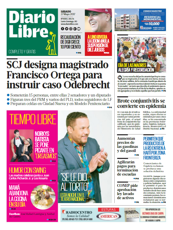 Portada Diario Libre, Sábado 27 de Mayo del 2017