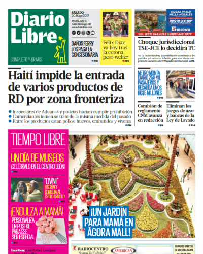 Portada Diario Libre, Sábado 20 de Mayo del 2017