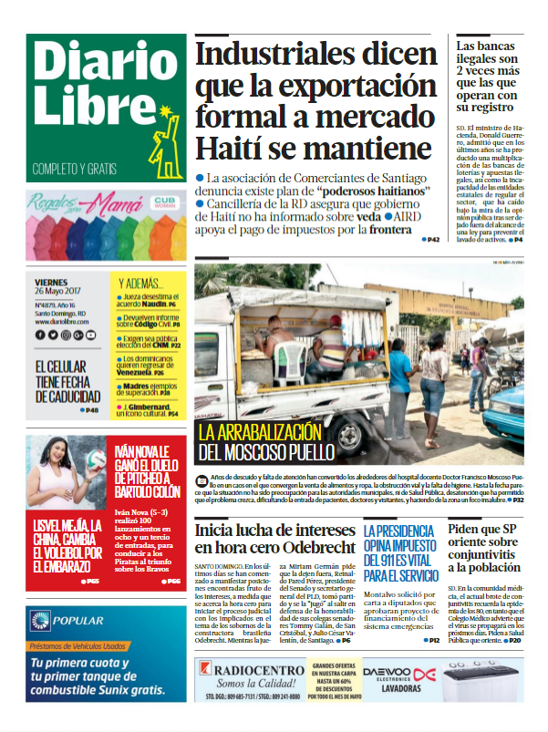 Portada Diario Libre, Viernes 26 de Mayo del 2017