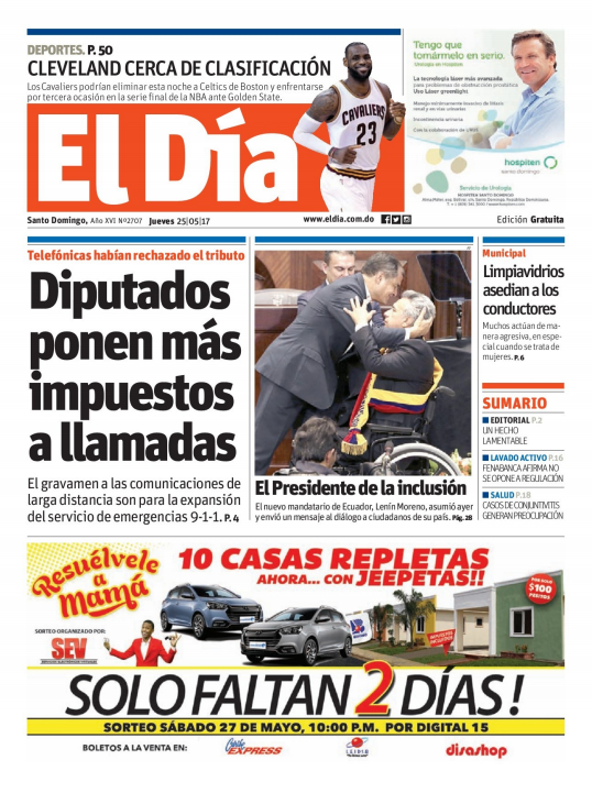 Portada El Día, Jueves 25 de Mayo del 2017