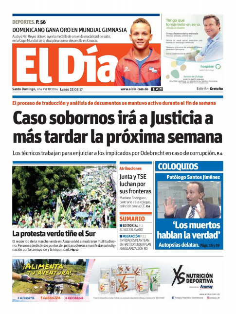 Portada El Día, Lunes 22 de Mayo del 2017