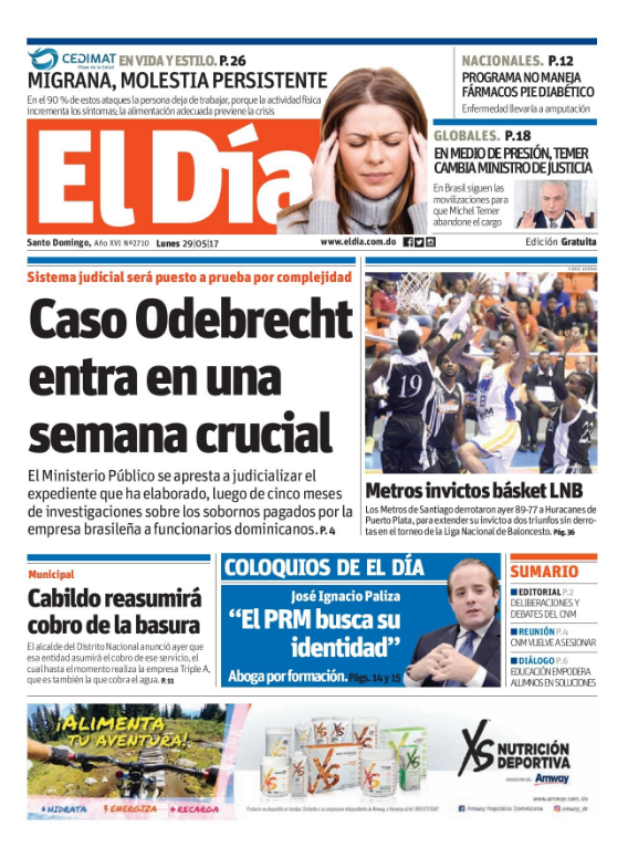 Portada El Día, Lunes 29 de Mayo del 2017