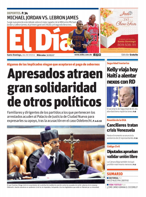 Portada El Día, Miércoles 31 de Mayo del 2017