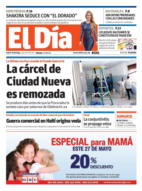 Portada El Día, Sábado 27 de Mayo del 2017