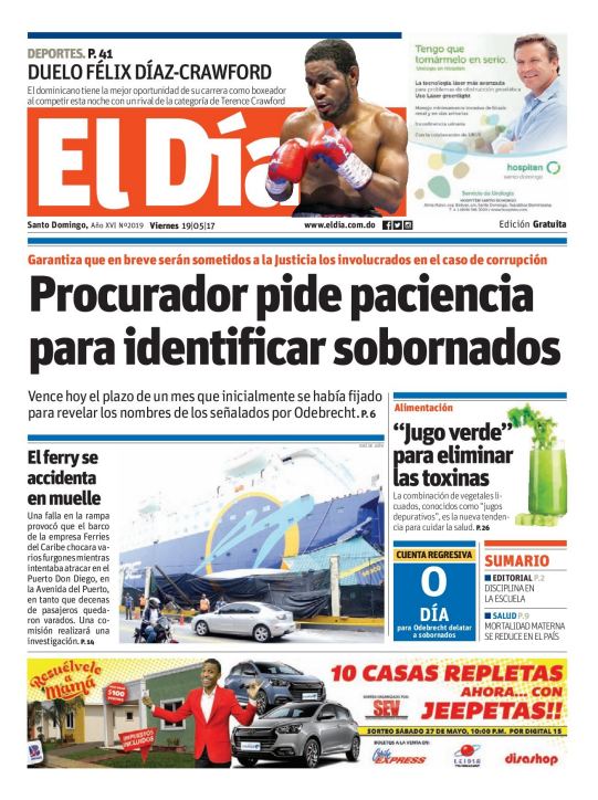 Portada El Día, Viernes 19 de Mayo del 2017
