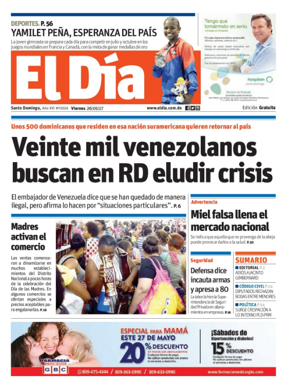 Portada El Día, Viernes 26 de Mayo del 2017
