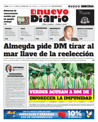 Portada El Nuevo Diario, Lunes 22 de Mayo del 2017