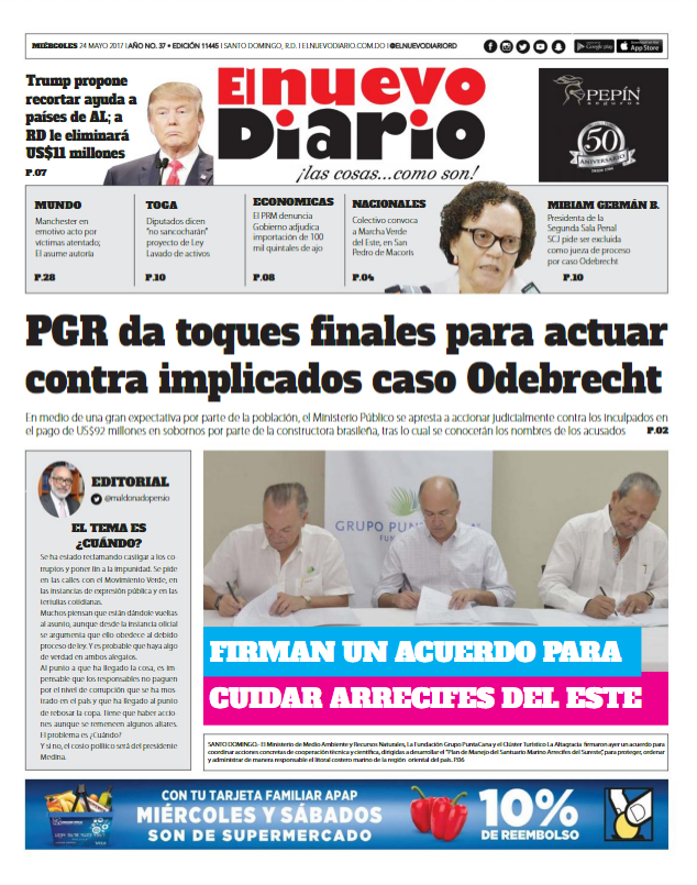 Portada El Nuevo Diario, Miércoles 24 de Mayo del 2017
