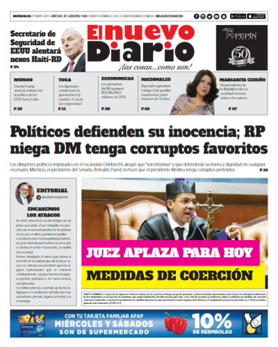 Portada El Nuevo Diario, Miércoles 31 de Mayo del 2017