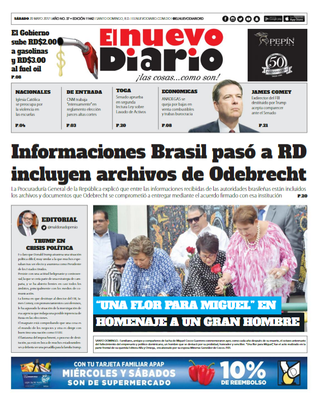 Portada El Nuevo Diario, Sábado 20 de Mayo del 2017