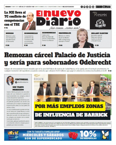 Portada El Nuevo Diario, Sábado 27 de Mayo del 2017