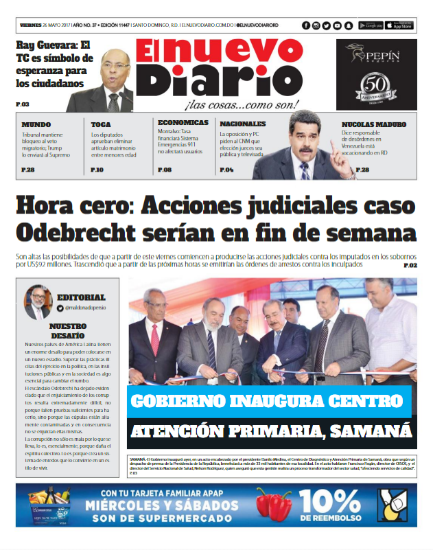 Portada El Nuevo Diario, Viernes 26 de Mayo del 2017