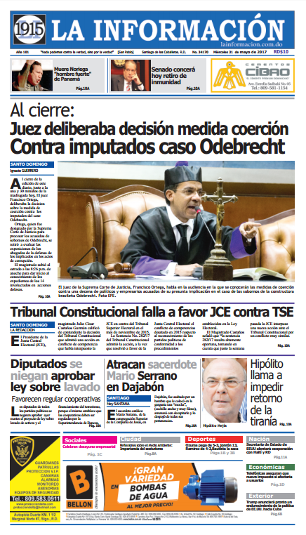 Portada La Información, Miércoles 31 de Mayo del 2017
