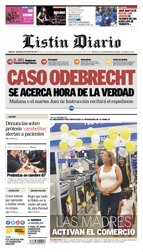 Portada Listín Diario, Domingo 28 de Mayo del 2017