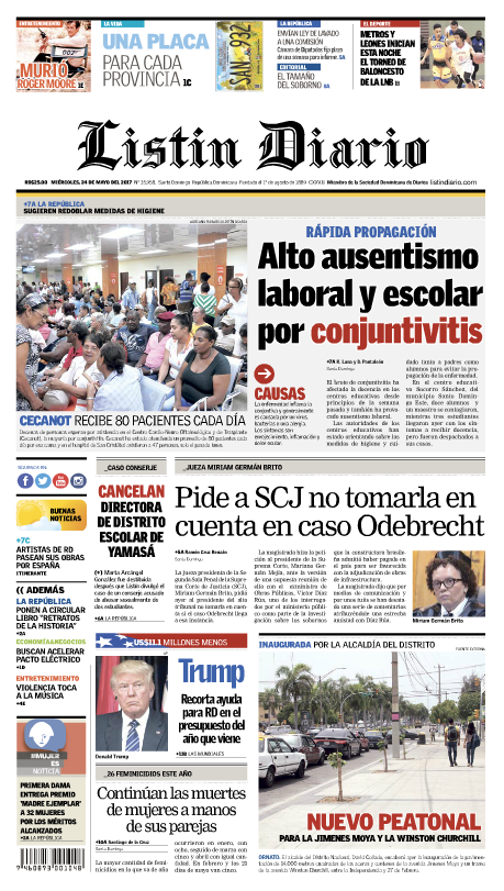 Portada Listín Diario, Jueves 25 de Mayo del 2017