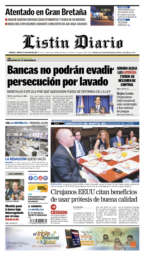 Portada Listín Diario, Martes 23 de Mayo del 2017