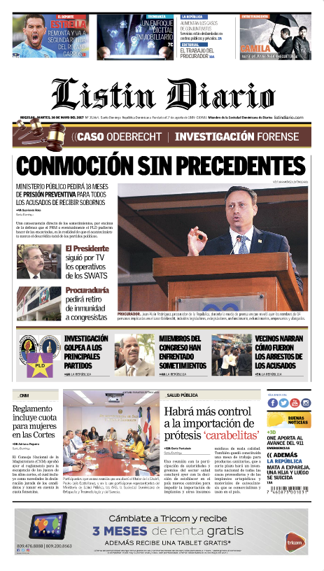 Portada Listín Diario, Martes 30 de Mayo del 2017