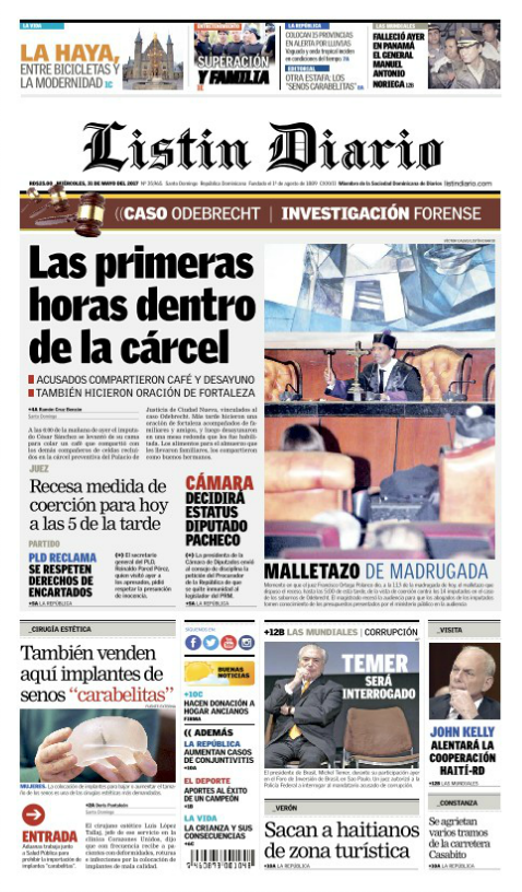 Portada Listín Diario, Miércoles 31 de Mayo del 2017