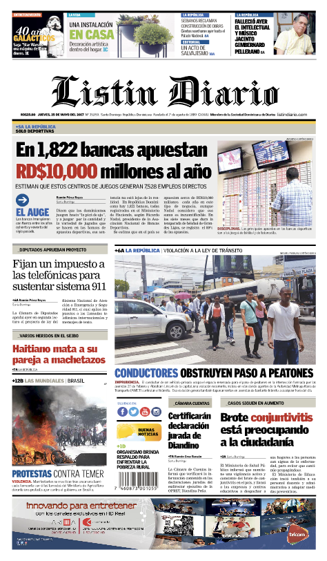 Portada Listín Diario, Viernes 26 de Mayo del 2017