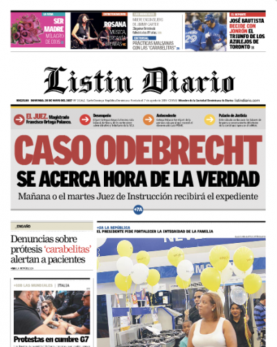 Portada Listín Diario, Domingo 28 de Mayo del 2017