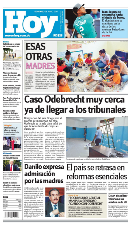 Portada Periódico Hoy, Domingo 28 de Mayo del 2017