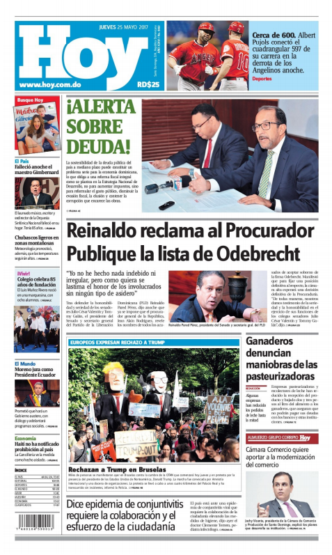Portada Periódico Hoy, Jueves 25 de Mayo del 2017