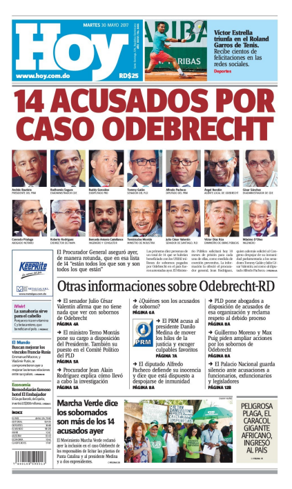 Portada Periódico Hoy, Martes 30 de Mayo del 2017