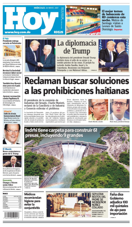 Portada Periódico Hoy, Miércoles 24 de Mayo del 2017