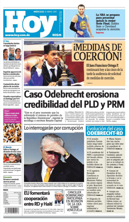 Portada Periódico Hoy, Miércoles 31 de Mayo del 2017