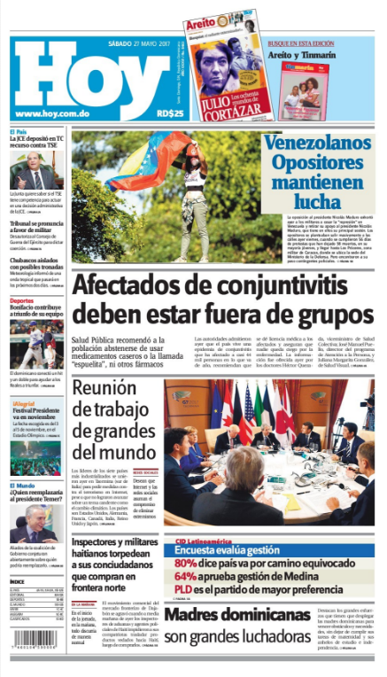 Portada Periódico Hoy, Sábado 27 de Mayo del 2017