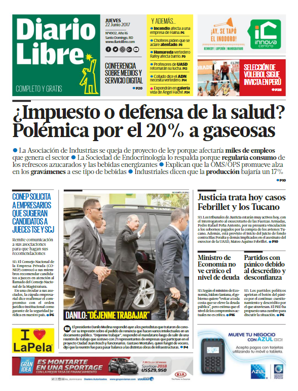 Portada Diario Libre, Jueves 22 de Junio del 2017