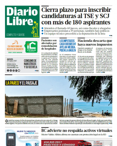 Portada Diario Libre, Jueves 29 de Junio del 2017