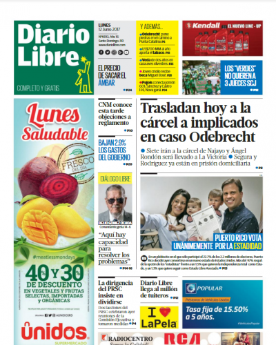 Portada Diario Libre, Lunes 12 de Junio del 2017