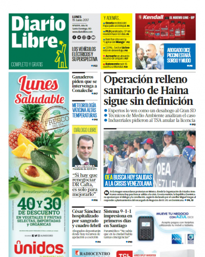 Portada Diario Libre, Lunes 19 de Junio del 2017