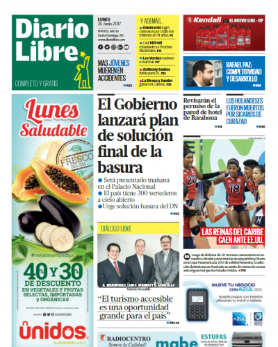Portada Diario Libre, Lunes 26 de Junio del 2017