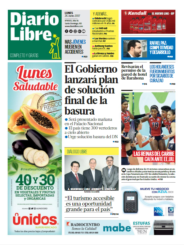 Portada Diario Libre, Lunes 26 de Junio del 2017