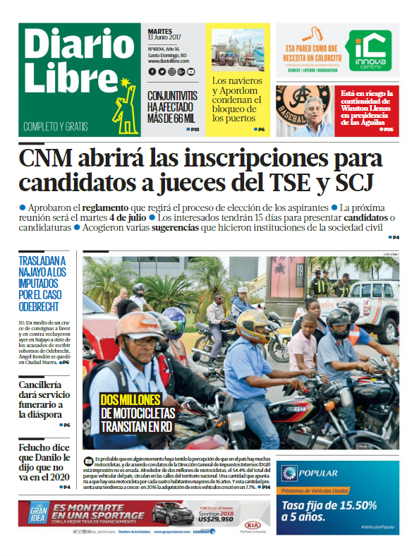 Portada Diario Libre, Martes 13 de Junio del 2017