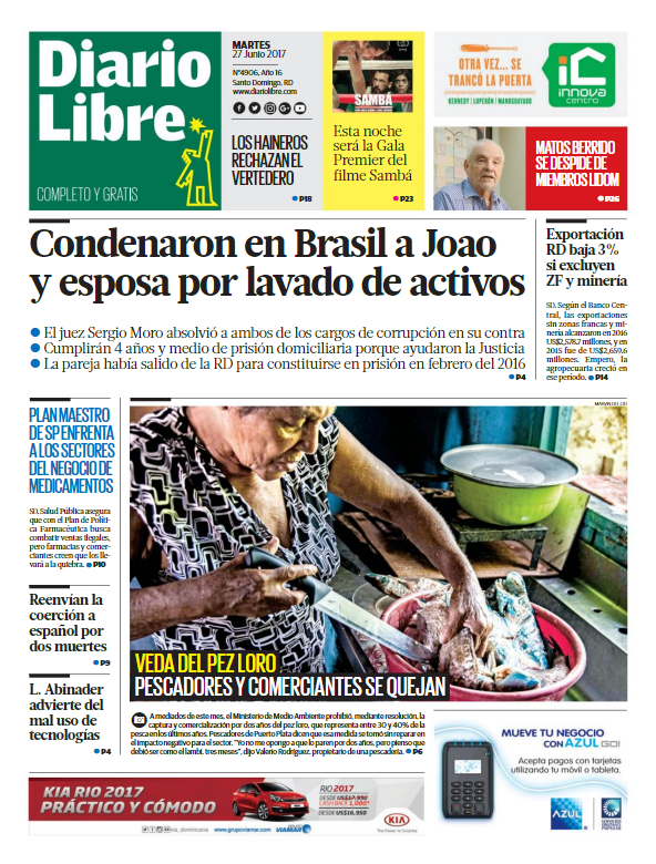 Portada Diario Libre, Martes 27 de Junio del 2017