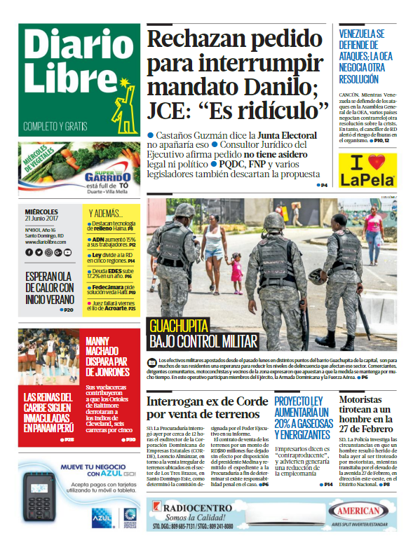 Portada Diario Libre, Miércoles 21 de Junio del 2017