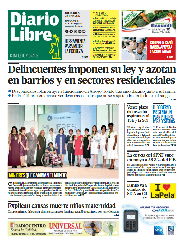 Portada Diario Libre, Miércoles 28 de Junio del 2017
