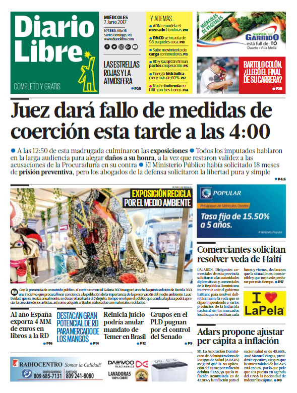 Portada Diario Libre, Miércoles 7 de Junio del 2017