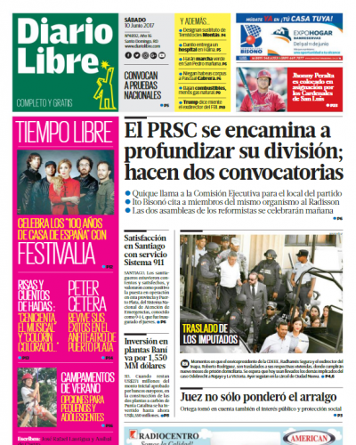 Portada Diario Libre, Sábado 10 de Junio del 2017