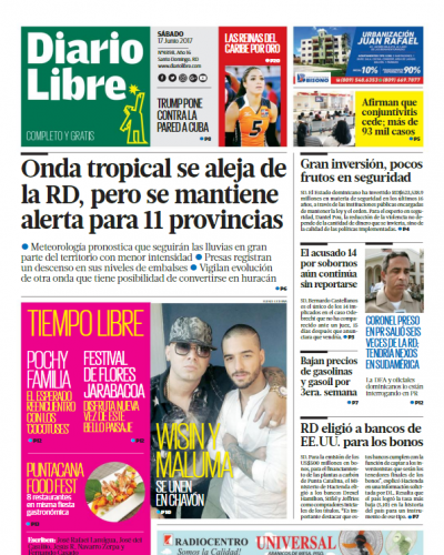 Portada Diario Libre, Sábado 17 de Junio del 2017
