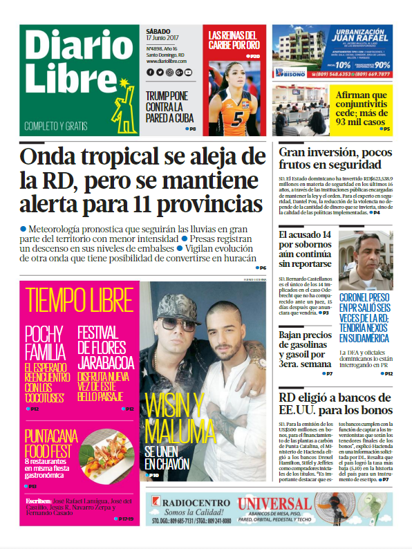 Portada Diario Libre, Sábado 17 de Junio del 2017