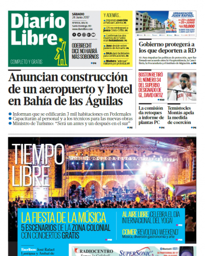 Portada Diario Libre, Sábado 24 de Junio del 2017