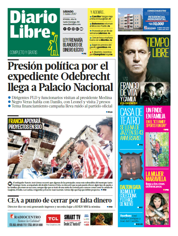 Portada Diario Libre, Sábado 3 de Junio del 2017