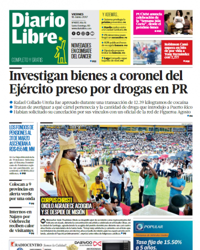Portada Diario Libre, Viernes 16 de Junio del 2017